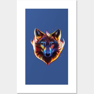 Flaming wolf pattern. Bold Striking Image on a black or blue background Posters and Art